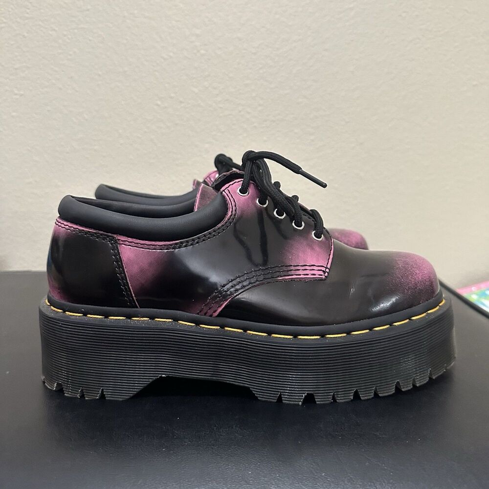Dr. Martens 8053 Quad Platform Oxford Shoes Black/Purple Leather US 7 L EUC
